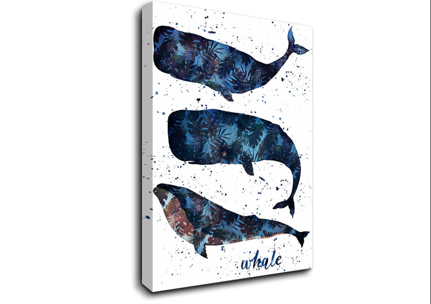 Whale Palm Leaves Canvas Wall Art
