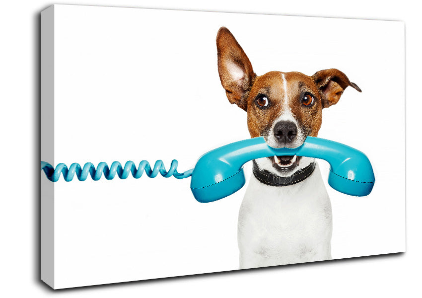 Terrier Dog Phone Call Canvas Wall Art