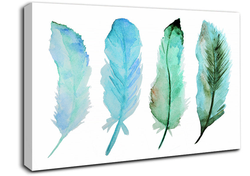 Green Blue Indian Feathers Canvas Wall Art