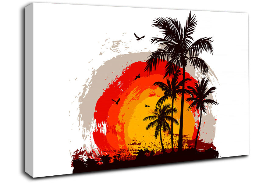 Impressionist Palm Tree Sun Canvas Wall Art