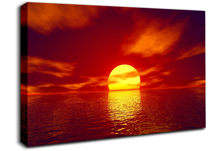 Golden Sun In The Red Sky Canvas Wall Art