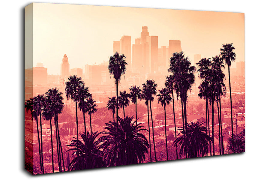 City Through The Palm Trees Canvas Wall Art