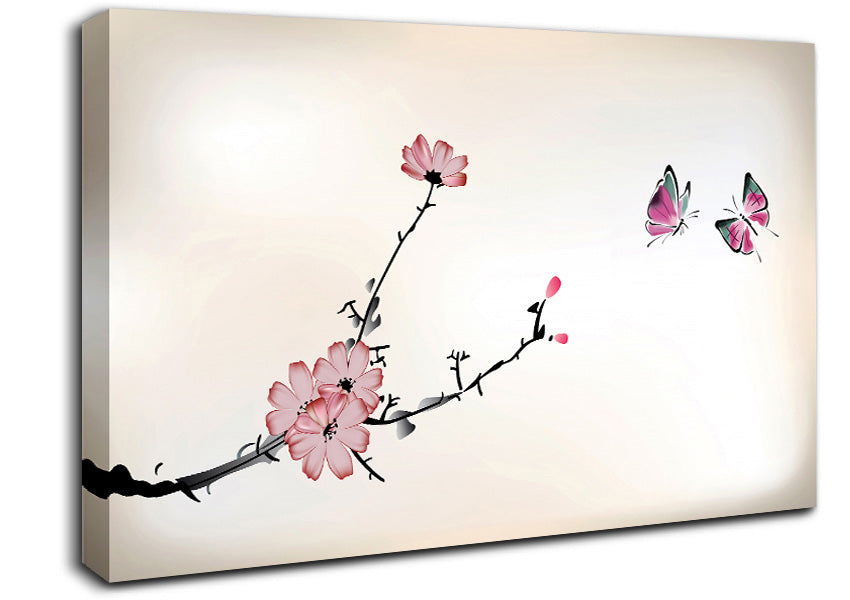 Chinese Cherry Blossom Butterflies Canvas Wall Art