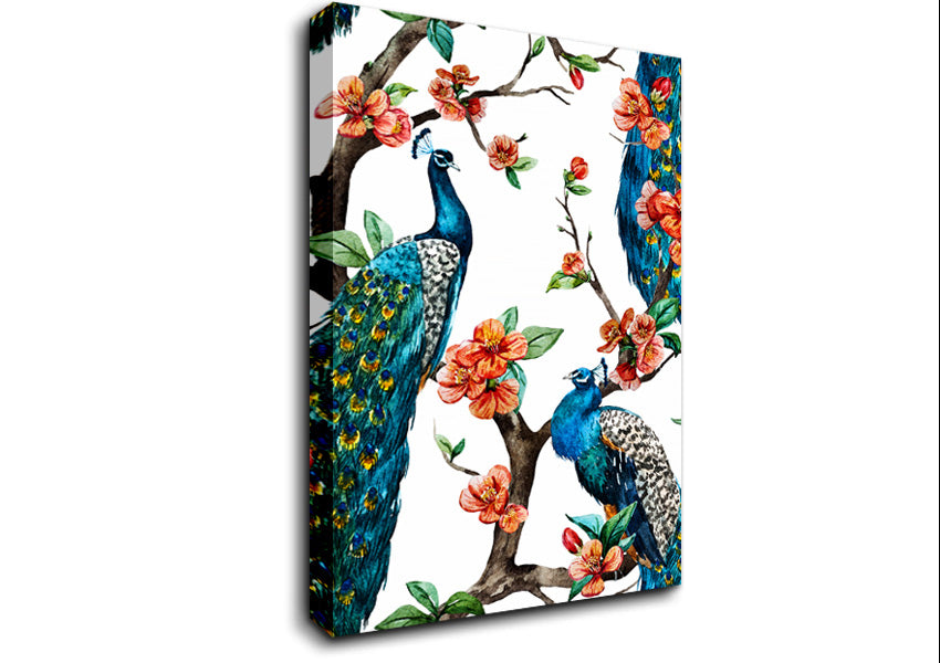 Peacock Branches Canvas Wall Art