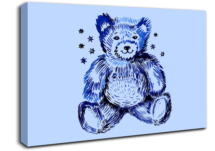 Blue Teddy Bear Stars Canvas Wall Art