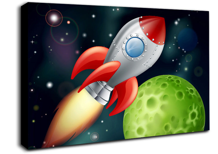 Spaceship Planets Canvas Wall Art