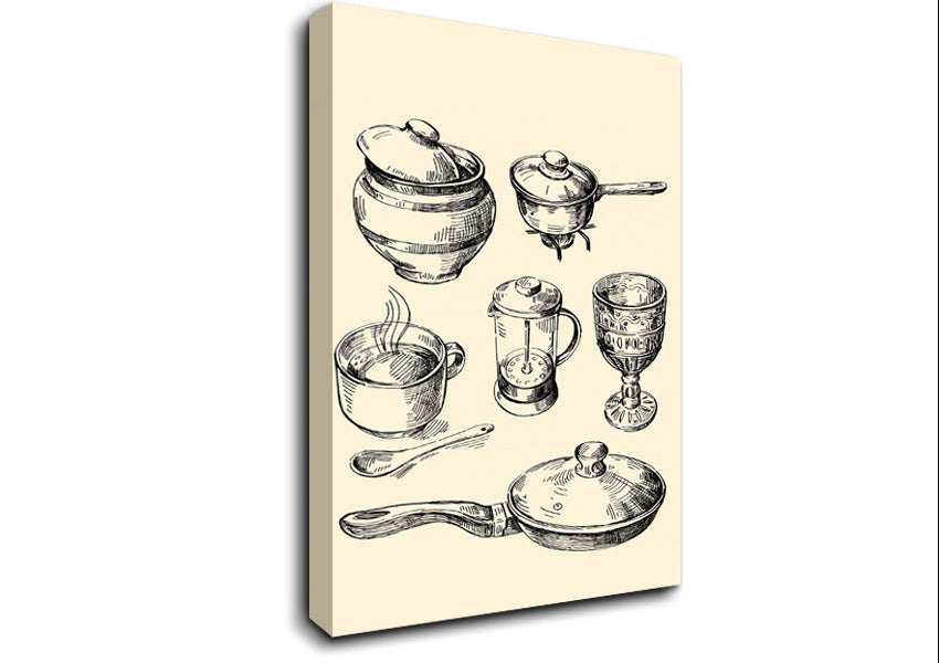 Retro Pots And Pans Canvas Wall Art