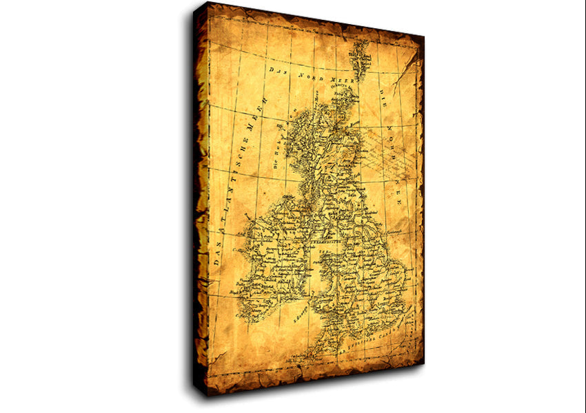 Vintage UK Map Canvas Wall Art