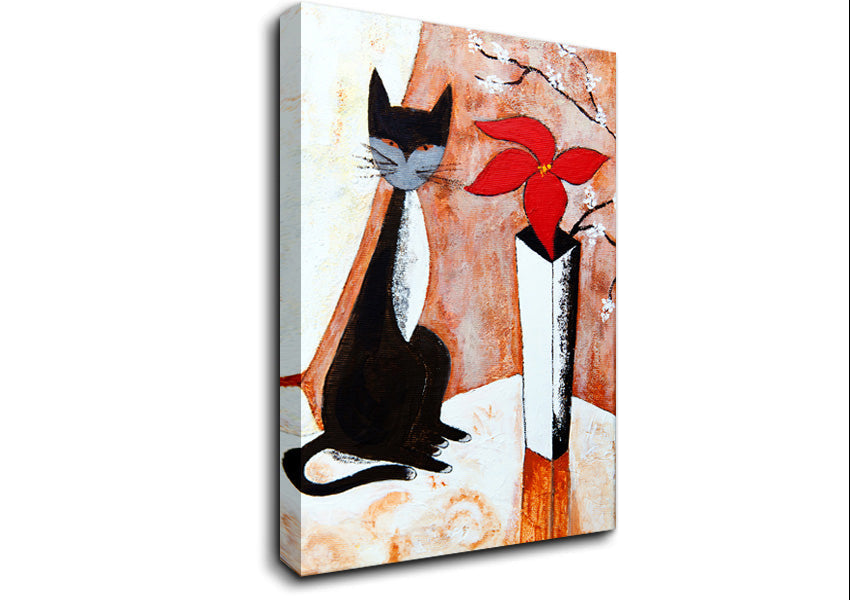 The Cat And The Flower Canvas Wall Art