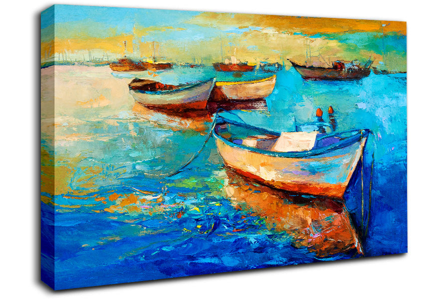 Sail Boats On The Sunset Waters Canvas Wall Art