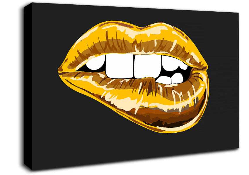 Gold Lip Bite Canvas Wall Art