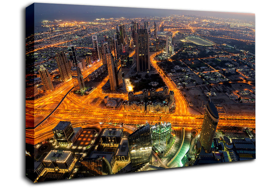 Golden Roads Through The City Canvas Wall Art