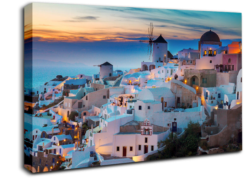 Santorini At Sunset Canvas Wall Art