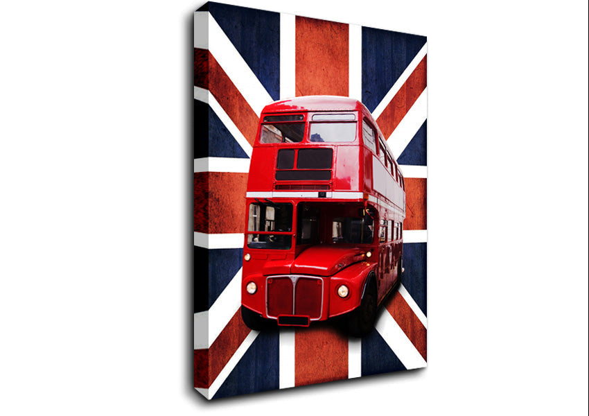 Red Bus On The British Flag Canvas Wall Art