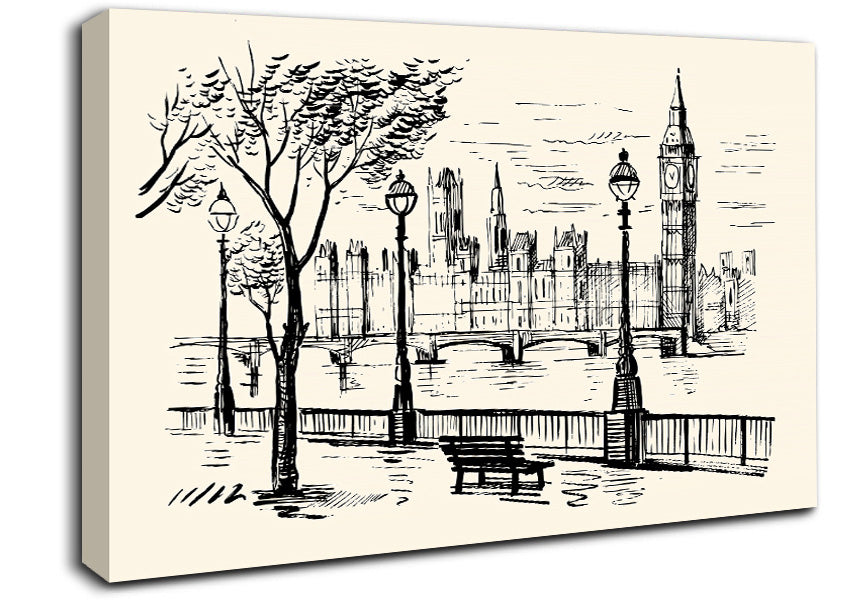 Outline Of The Houses Of Parliament Canvas Wall Art