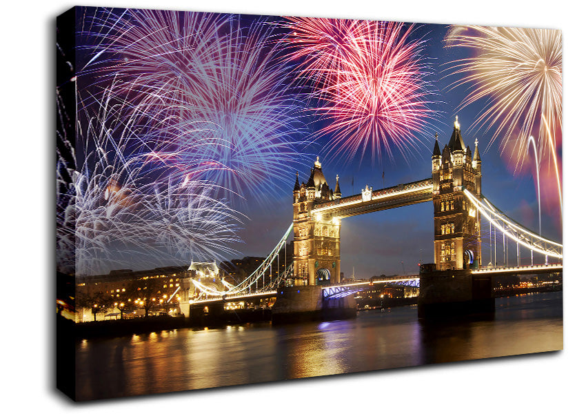 Fireworks Over Tower Bridge Canvas Wall Art