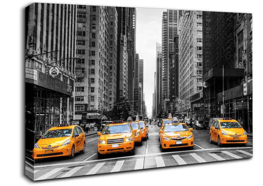 Yellow Cab Line Up Streets Canvas Wall Art