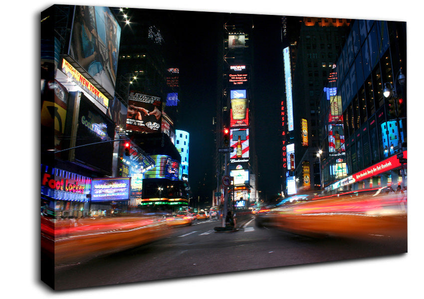 Times Square Yellow Cab Blur Canvas Wall Art