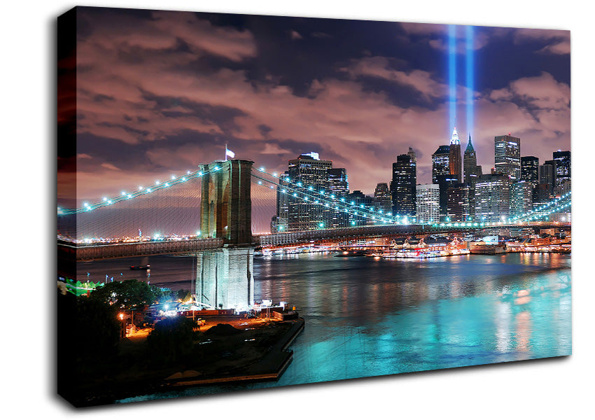 Stunning City Lights Over The Brooklyn Bridge Canvas Wall Art