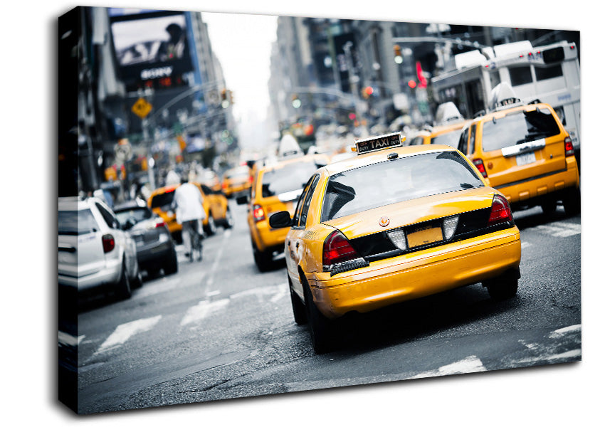 Yellow Taxis On The City Streets Canvas Wall Art