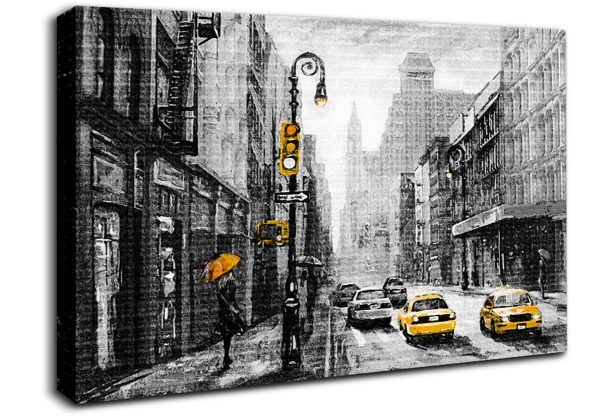 Yellow Cabs In The Streets Of NYC Canvas Wall Art