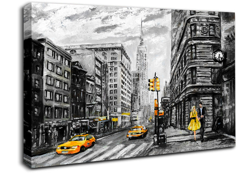 Romantic Walk In The Big Yellow City Canvas Wall Art