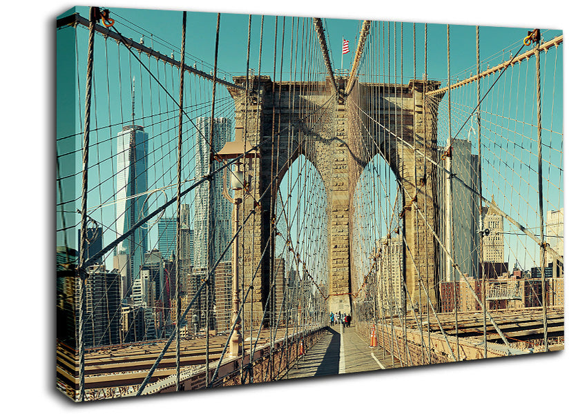 Walking Through The Brooklyn Bridge Canvas Wall Art