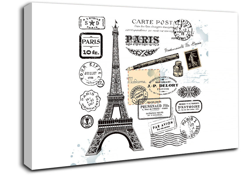 Eiffel Tower Retro Post Canvas Wall Art