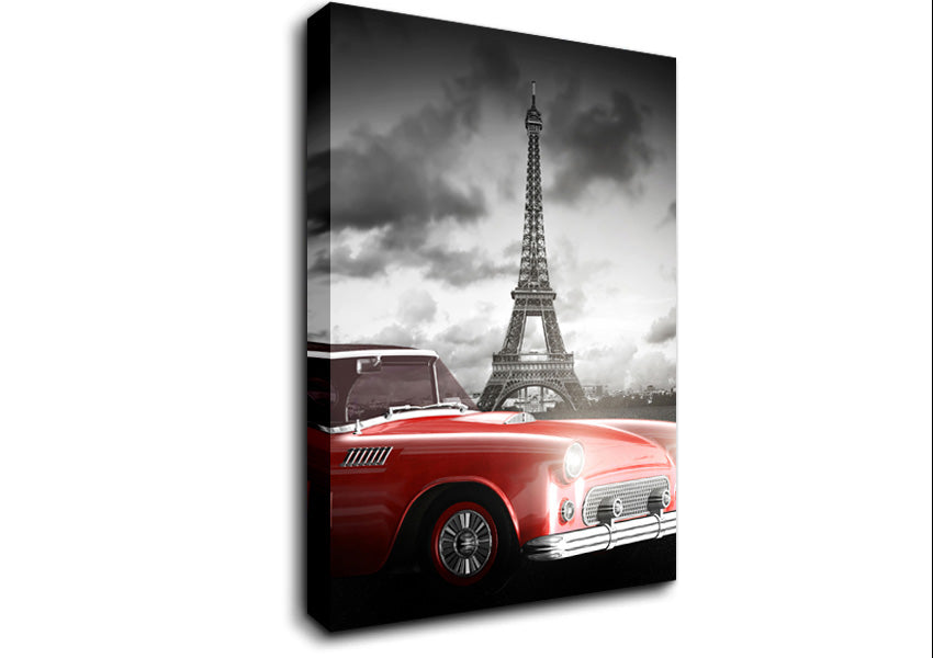 Eiffel Tower Retro Car Canvas Wall Art