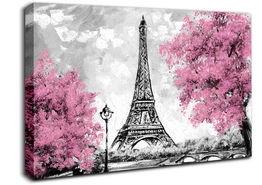 Eiffel Tower Pink trees Canvas Wall Art
