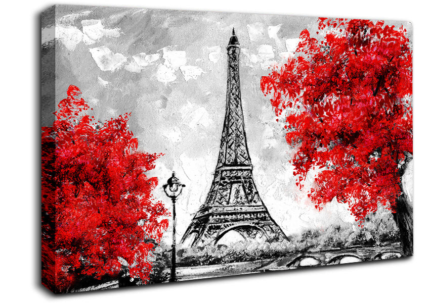 Eiffel Tower Red trees Canvas Wall Art