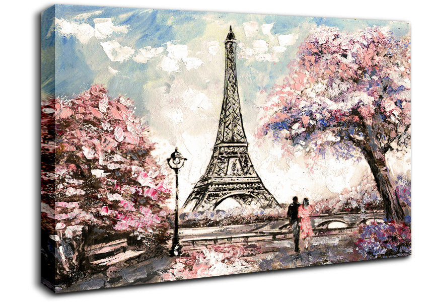 Eiffel Tower Pink Tree Canvas Wall Art