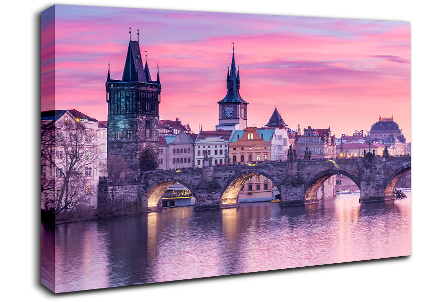 Stunning Charles Bridge Pink Canvas Wall Art