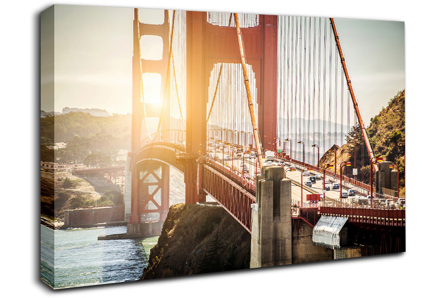 Sunrise Glow Over The Golden Gate Bridge Canvas Wall Art