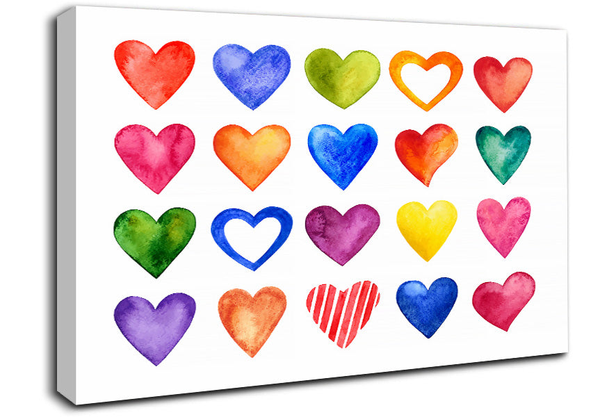 Colourful hearts Canvas Wall Art