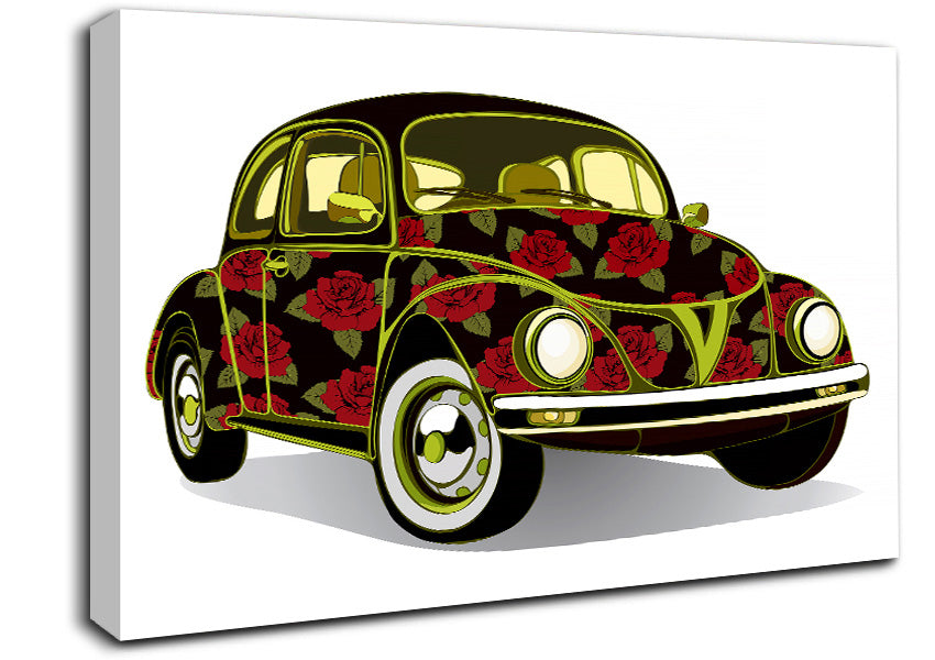 VW Beetle Flower Power Canvas Wall Art