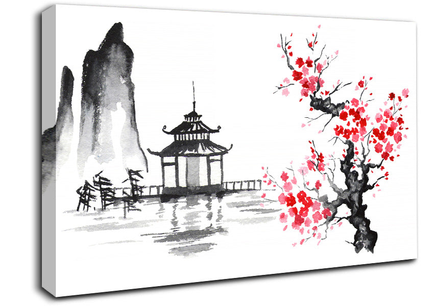 Cherry Blossom Monument Canvas Wall Art