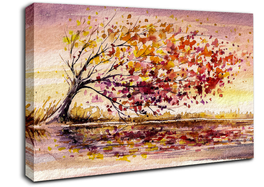 Winter Leaves Fall From The Tree Canvas Wall Art