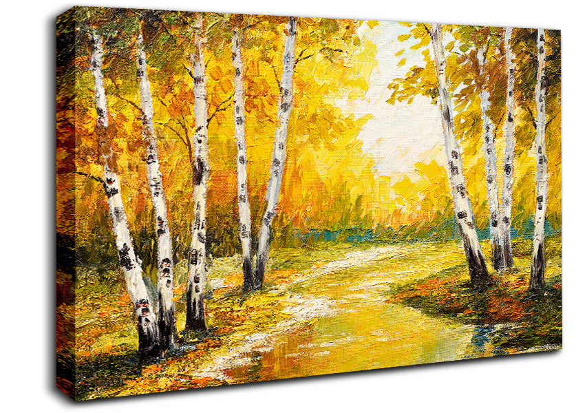 Yellow Silver Birch Walk Canvas Wall Art