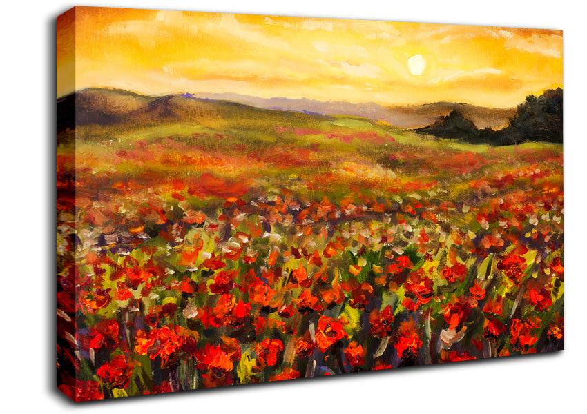 Poppy Field Sun Canvas Wall Art