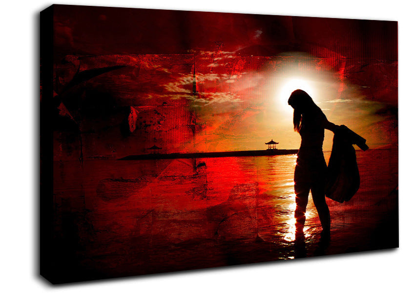 Red Sunset Ocean Walk Canvas Wall Art