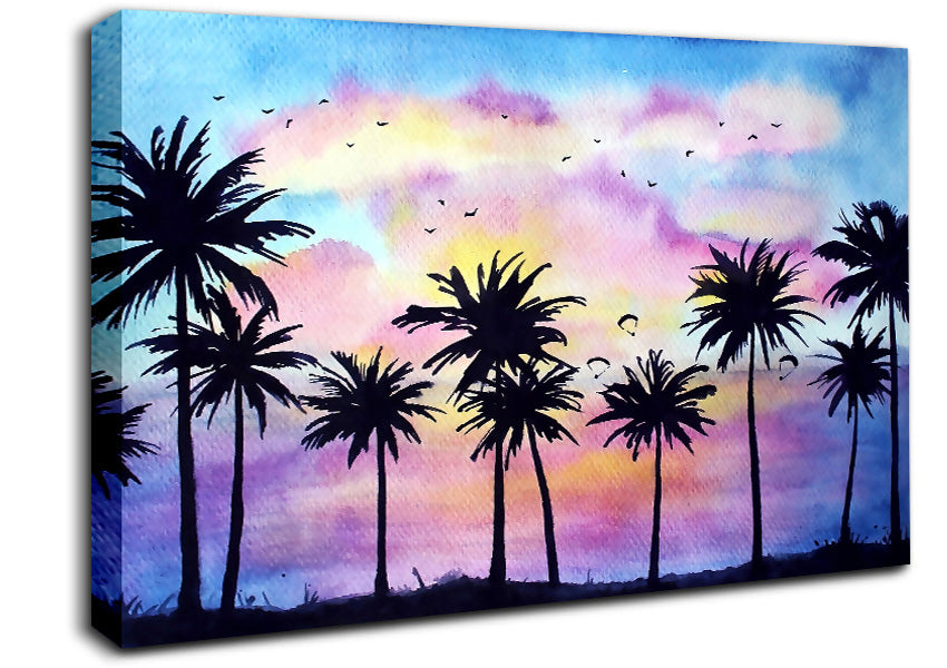 Palm Tree Birds Canvas Wall Art