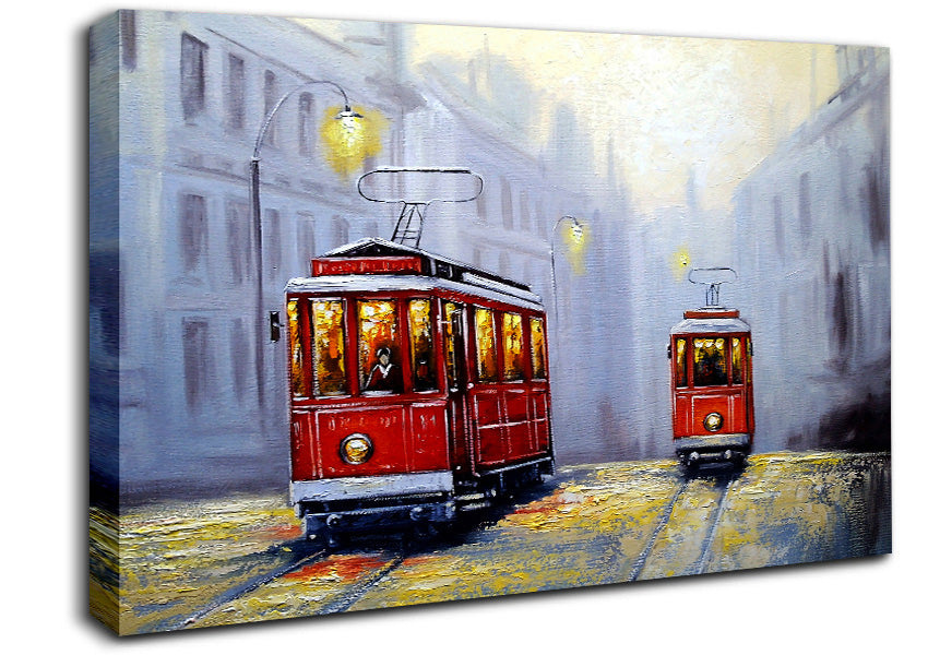Tram City Nights Canvas Wall Art