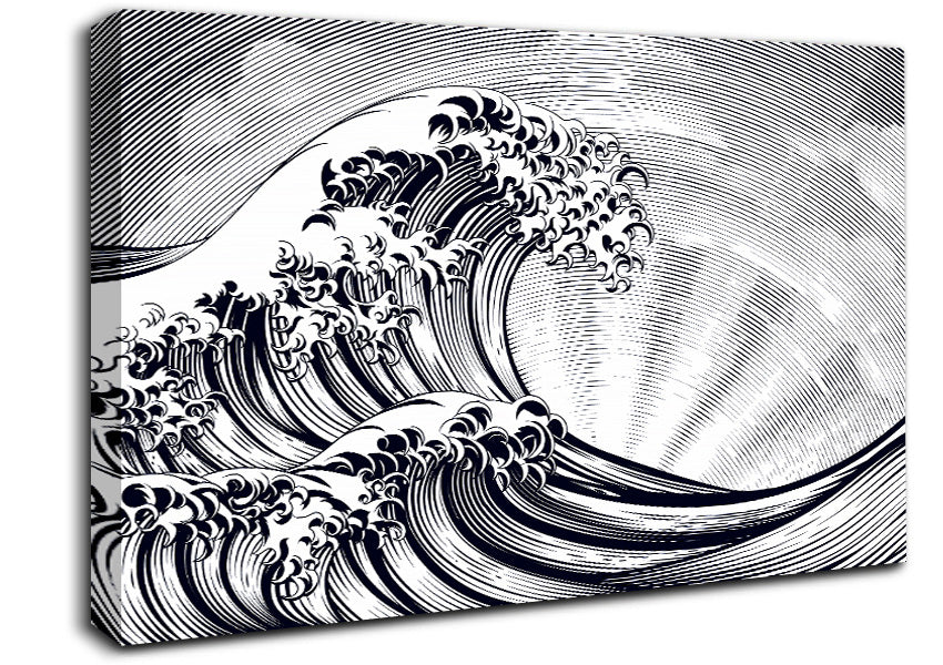 Black Wave Sun Beam Canvas Wall Art