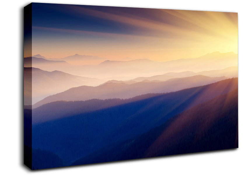 Misty Sunrise Mountains Canvas Wall Art