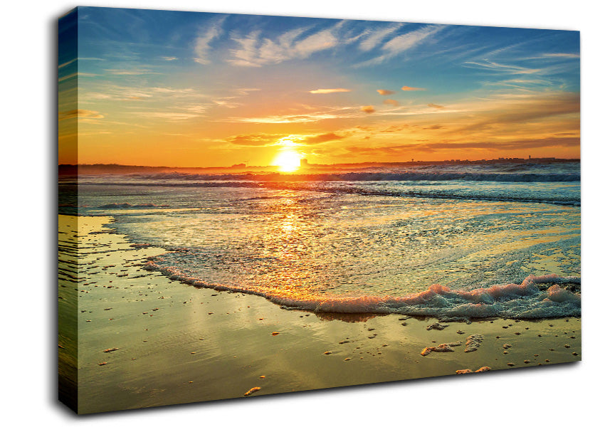 Waves Of The Sunset Ocean Canvas Wall Art