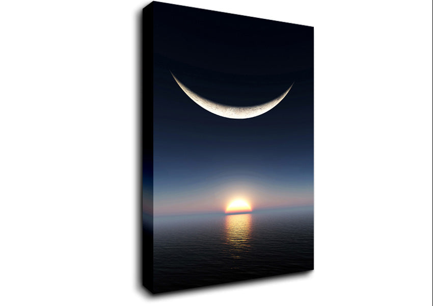 The Edge Of The Ocean Moon Canvas Wall Art