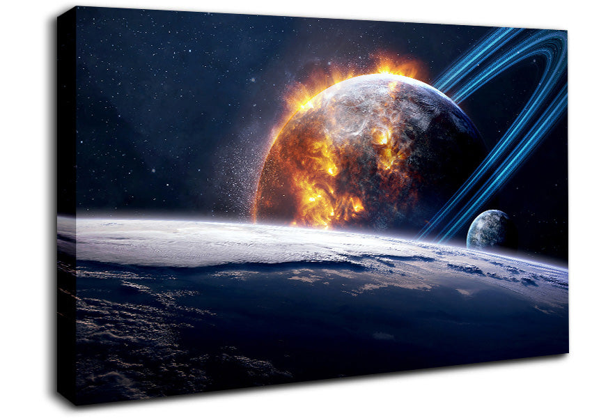 Flaming Sun Above The Earth Canvas Wall Art