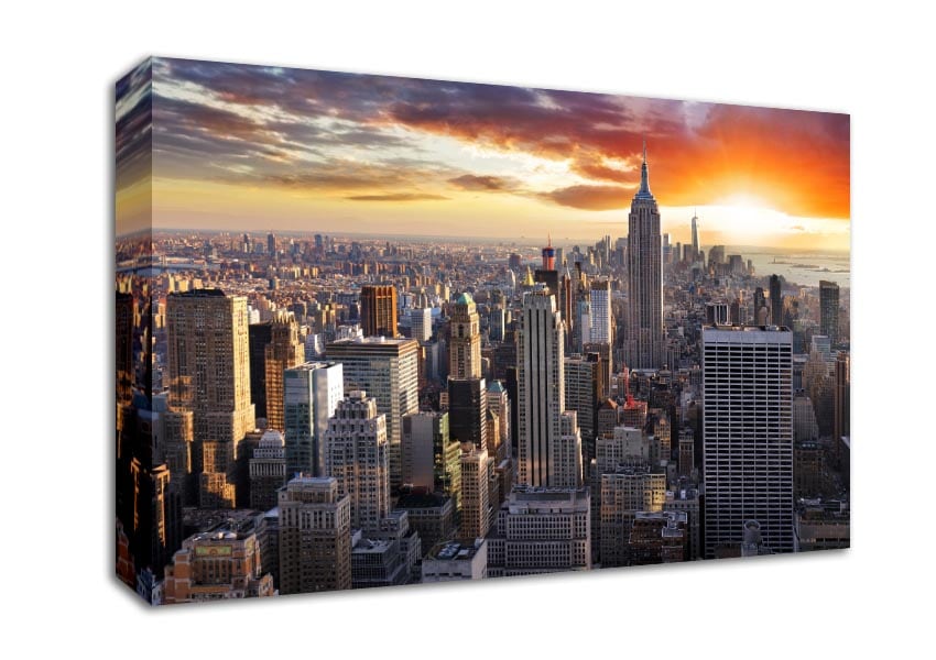 City in the sun rise skyscrapers Canvas Wall Art