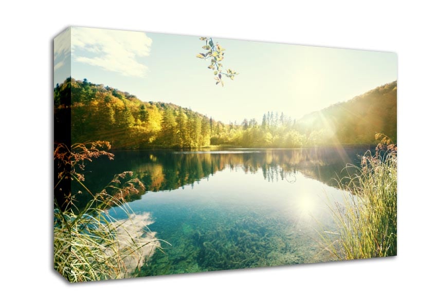 Sun shining on the calm river Canvas Wall Art